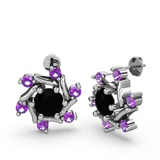 Floren Küpe - Ametist ve siyah zirkon 18 ayar beyaz altın küpe #jz2kij