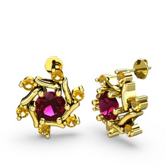 Floren Küpe - Sitrin ve rodolit garnet 18 ayar altın küpe #k35szc