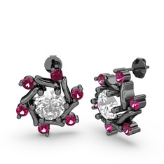 Rodolit garnet ve swarovski 925 ayar siyah rodyum kaplama gümüş küpe