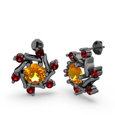 Floren Küpe - Garnet ve sitrin 925 ayar siyah rodyum kaplama gümüş küpe #kakg3r