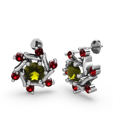 Garnet ve peridot 14 ayar beyaz altın küpe