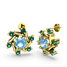 Floren Küpe - Yeşil kuvars ve akuamarin 18 ayar altın küpe #l96c6o