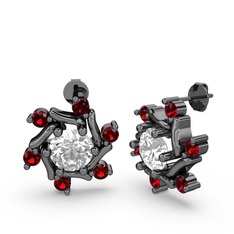 Floren Küpe - Garnet ve pırlanta 925 ayar siyah rodyum kaplama gümüş küpe (1 karat) #lg4yfy