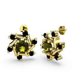 Floren Küpe - Siyah zirkon ve peridot 18 ayar altın küpe #ly6ew6