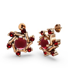 Floren Küpe - Garnet ve kök yakut 8 ayar rose altın küpe #m44f22