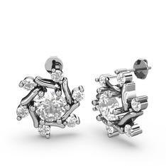 Floren Küpe - Pırlanta ve swarovski 18 ayar beyaz altın küpe (0.432 karat) #mav8ga