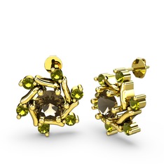 Floren Küpe - Peridot ve dumanlı kuvars 18 ayar altın küpe #nsvp2o