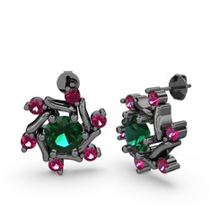 Floren Küpe - Rodolit garnet ve yeşil kuvars 925 ayar siyah rodyum kaplama gümüş küpe #nz0r83