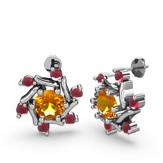 Floren Küpe - Kök yakut ve sitrin 14 ayar beyaz altın küpe #o4xl3s