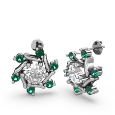 Floren Küpe - Yeşil kuvars ve swarovski 14 ayar beyaz altın küpe #obfu71