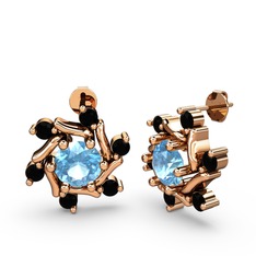 Floren Küpe - Siyah zirkon ve akuamarin 925 ayar rose altın kaplama gümüş küpe #ovtidy