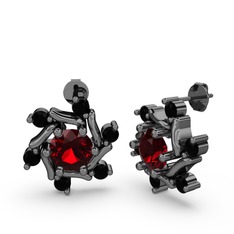 Floren Küpe - Siyah zirkon ve garnet 925 ayar siyah rodyum kaplama gümüş küpe #p6ozur