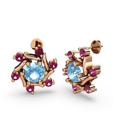 Rodolit garnet ve akuamarin 925 ayar rose altın kaplama gümüş küpe