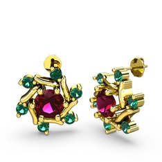 Floren Küpe - Yeşil kuvars ve rodolit garnet 18 ayar altın küpe #pb5194