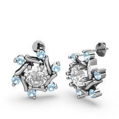 Floren Küpe - Akuamarin ve swarovski 18 ayar beyaz altın küpe #pnlow6