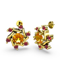 Floren Küpe - Kök yakut ve sitrin 8 ayar altın küpe #qfvhgz