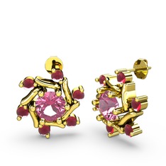 Floren Küpe - Kök yakut ve pembe kuvars 14 ayar altın küpe #qtyigv