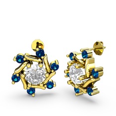 Floren Küpe - Lab safir ve swarovski 925 ayar altın kaplama gümüş küpe #rmodlh