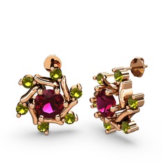 Floren Küpe - Peridot ve rodolit garnet 14 ayar rose altın küpe #rqhqwo