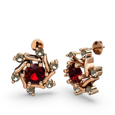 Floren Küpe - Dumanlı kuvars ve garnet 8 ayar rose altın küpe #sdmrzr