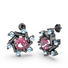 Floren Küpe - Akuamarin ve pembe kuvars 925 ayar siyah rodyum kaplama gümüş küpe #soechu