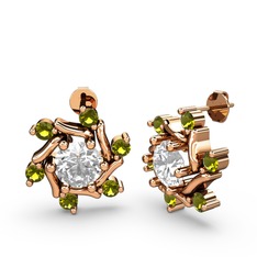 Peridot ve beyaz zirkon 18 ayar rose altın küpe