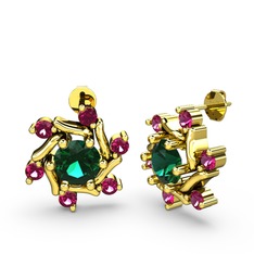 Floren Küpe - Rodolit garnet ve yeşil kuvars 18 ayar altın küpe #t7trbv