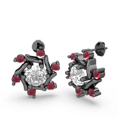 Floren Küpe - Kök yakut ve beyaz zirkon 925 ayar siyah rodyum kaplama gümüş küpe #t9dwcb