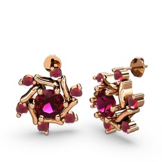 Kök yakut ve rodolit garnet 925 ayar rose altın kaplama gümüş küpe