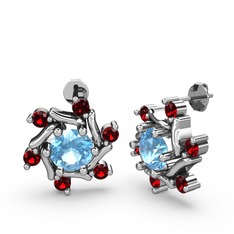 Garnet ve akuamarin 8 ayar beyaz altın küpe