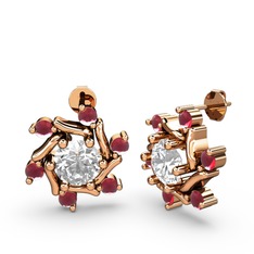 Kök yakut ve swarovski 8 ayar rose altın küpe