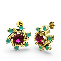 Floren Küpe - Kök zümrüt ve rodolit garnet 18 ayar altın küpe #ur9txn