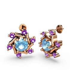 Floren Küpe - Ametist ve akuamarin 14 ayar rose altın küpe #utytp3