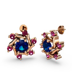 Rodolit garnet ve lab safir 925 ayar rose altın kaplama gümüş küpe