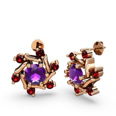 Garnet ve ametist 8 ayar rose altın küpe