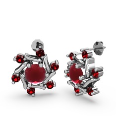 Garnet ve kök yakut 18 ayar beyaz altın küpe