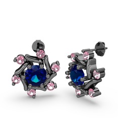 Pembe kuvars ve lab safir 925 ayar siyah rodyum kaplama gümüş küpe