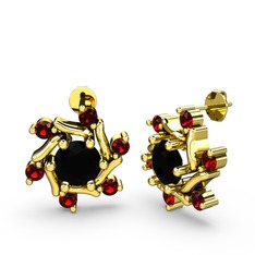 Garnet ve siyah zirkon 8 ayar altın küpe