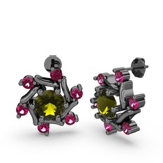 Floren Küpe - Rodolit garnet ve peridot 925 ayar siyah rodyum kaplama gümüş küpe #vsff4d