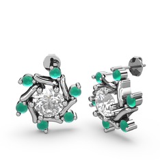 Floren Küpe - Kök zümrüt ve swarovski 8 ayar beyaz altın küpe #wcankf