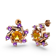 Floren Küpe - Ametist ve sitrin 8 ayar rose altın küpe #wmz7zn