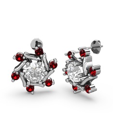 Garnet ve beyaz zirkon 14 ayar beyaz altın küpe