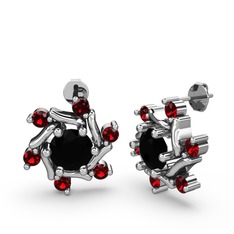 Garnet ve siyah zirkon 14 ayar beyaz altın küpe