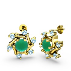 Floren Küpe - Akuamarin ve kök zümrüt 925 ayar altın kaplama gümüş küpe #xh6fcz