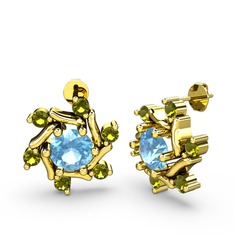 Floren Küpe - Peridot ve akuamarin 18 ayar altın küpe #xkime