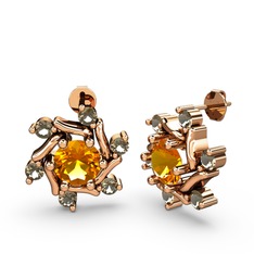 Dumanlı kuvars ve sitrin 18 ayar rose altın küpe