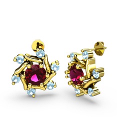 Floren Küpe - Akuamarin ve rodolit garnet 14 ayar altın küpe #xlql0w