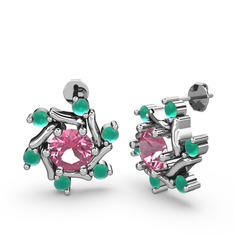 Floren Küpe - Kök zümrüt ve pembe kuvars 14 ayar beyaz altın küpe #xn3vhk