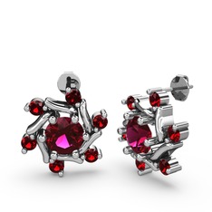 Floren Küpe - Garnet ve rodolit garnet 8 ayar beyaz altın küpe #y5ozur