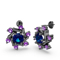 Floren Küpe - Ametist ve lab safir 925 ayar siyah rodyum kaplama gümüş küpe #ymqz1b